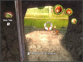 W chwili otwarcia bramy przejdź przez nią i ukryj się we fragmencie słomki - [ETAP IX] Lost in the Seven Lands - II cz.5 | Artur i Minimki - Artur i Minimki - poradnik do gry