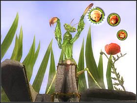 Dojdzie tam do ataku modliszki, która uderzać będzie tylko w miejscach pęknięć na skałach, niszcząc przy tym część uchwytów - [ETAP IX] Lost in the Seven Lands - II cz.4 | Artur i Minimki - Artur i Minimki - poradnik do gry