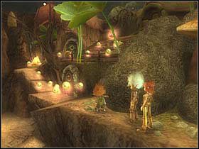 Nim zeskoczysz na dół, przejdź wąską skalną półką nieco dalej i podnieś kolejną torbę - [ETAP III] Betameche in danger cz.6 | Artur i Minimki - Artur i Minimki - poradnik do gry