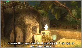 Teraz wystarczy ustawić je jeden na drugim we wskazanym punkcie (zdjęcie), zresztą kamera w grze dokładnie go pokaże - [ETAP I] The world of the Minimoys cz.2 | Artur i Minimki - Artur i Minimki - poradnik do gry