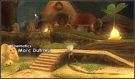 Niceo dalej znajduje się rozległa przestrzeń, aby ją pokonać, przebiegnij między domkami (podążaj za Betameche) - Poradnik do gry - [ETAP I] The world of the Minimoys cz.1 | Artur i Minimki - Artur i Minimki - poradnik do gry