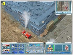 Innym, ale i kosztowniejszym wariantem, jest sprowadzenie trzech ciężkich wozów strażackich, które zajmą się systematycznym schładzaniem wagonów pokazanych na obrazku (3) - [Misja 13] Katastrofa w kopalni! | Emergency 4 Global Fighters For Life - Emergency 4: Global Fighters For Life - poradnik do gry