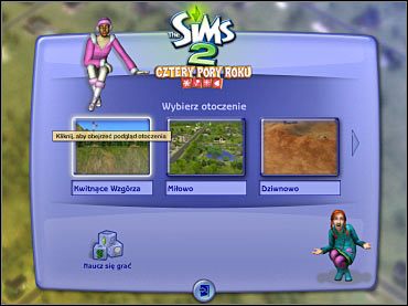 Kwitnące Wzgórza to zupełna nowość. Warto byłoby wybrać to otoczenia, tak aby móc się z nim bliżej zapoznać. - Zmiany globalne | Zmiany | The Sims 2 Cztery Pory Roku - The Sims 2: Cztery pory roku - poradnik do gry