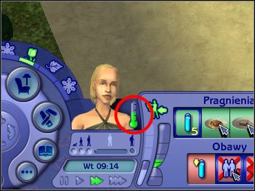 Na zdjęciu zaznaczono pasek temperatury ciała. - Temperatura ciała | Zmiany | The Sims 2 Cztery Pory Roku - The Sims 2: Cztery pory roku - poradnik do gry