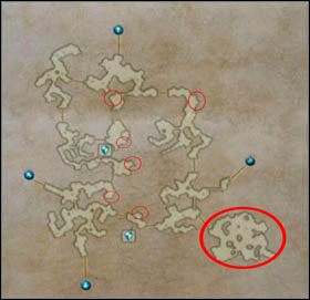 Małymi kółeczkami oznaczone są drzewa, dużym oznaczone jest miejsce pobytu Gil Snappera. - Ekskluzywne listy gończe cz.1 | Listy gończe w Final Fantasy XII - Final Fantasy XII - poradnik do gry
