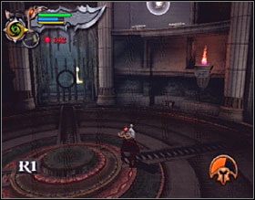 Dojdziesz do pomieszczenia z przyciskiem na środku - The Ruins of the Forgotten (1) | Solucja God of War II - God of War II - poradnik do gry