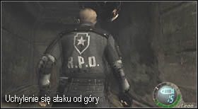 Natomiast atak od góry sprawi, że główny bohater schyli się, by nie oberwać łapą (Enter + prawy Ctrl) - Boss (4-1) - Verdugo | Solucja Resident Evil 4 - Resident Evil 4 - PC - poradnik do gry