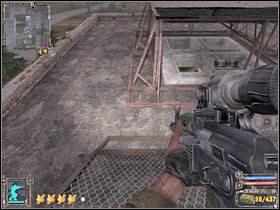 Teraz musisz zlokalizować niewielką drabinkę (#1), dzięki czemu będziesz mógł zejść z dachu - Questy (2) | Dolina Mroku w Stalker Cień Czarnobyla - S.T.A.L.K.E.R.: Cień Czarnobyla - poradnik do gry