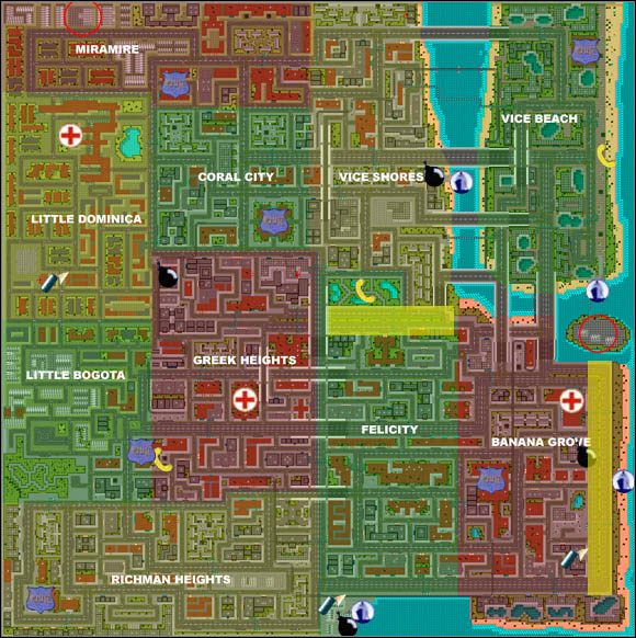 Vice City jest zdecydowanie najbardziej skomplikowanym i najtrudniejszym do zapamiętania miastem - Vice City - Mapa | Mapy Grand Theft Auto - Grand Theft Auto - poradnik do gry