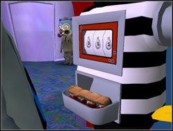 Sam przyczepił wajchę do wybrakowanego automatu i uruchomił jednorękiego bandytę - Trzy próby, czyli jak zostać mafiosem | III. The Mole, the Mob and the Meatball - Sam & Max: Sezon 1 - poradnik do gry