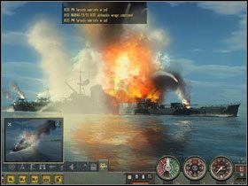 Potężna eksplozja rozerwała wrogi okręt wojenny na wysokości śródokręcia. To już nieodwracalny koniec. - Torpedo Attack - Tryb swobodny w zanurzeniu | Submarine School w Silent Hunter 4 - Silent Hunter 4: Wolves of the Pacific - poradnik do gry