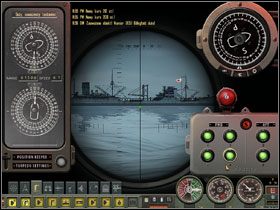 Cel w centrum celownika, znacznik w kolorze zielonym (tryb swobodny ataku), blokujemy go w trybie śledzenia klawiszem S na Panelu Wyrzutni Torped - Conwoy attack (2) | Submarine School w Silent Hunter 4 - Silent Hunter 4: Wolves of the Pacific - poradnik do gry