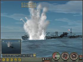 Pierwsza z torped uległa samozniszczeniu, pozostałe trzy w celu. Zwierzyna ranna próbuje ujść z zasadzki. - Conwoy attack (2) | Submarine School w Silent Hunter 4 - Silent Hunter 4: Wolves of the Pacific - poradnik do gry