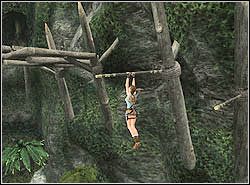 Zwisając z poprzeczki przeskocz na sąsiednią, a z tamtej na drewnianą platformę - 04. Zaginiona Dolina (4) | Peru w Tomb Raider Anniversary - Tomb Raider: Anniversary - poradnik do gry