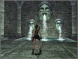 Gdy ustawisz tratwę, daj susa na nią i dalej na niszę z rzeźbionymi głowami - 09. Grobowiec Tihocana (2) | Grecja w Tomb Raider Anniversary - Tomb Raider: Anniversary - poradnik do gry