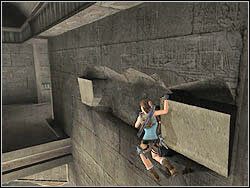 Skocz do wody, dopłyń do brzegu i po kolumnie, platformie oraz występie (czyli tak, jak poprzednio) dostań się do drabiny - 12. Sanktuarium Dziecięcia (część 4) | Egipt w Tomb Raider Anniversary - Tomb Raider: Anniversary - poradnik do gry