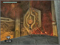 Zlokalizuj i strzel kilkakrotnie w duży przycisk w ścianie po prawej - 14. Wielka Piramida (1) | Zaginione Miasto w Tomb Raider Anniversary - Tomb Raider: Anniversary - poradnik do gry