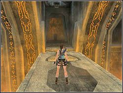 Po przejściu wszystkich bloków podejdź do ściany i przełącz dźwignię mechanizmu - ze skały wysunie się platforma umożliwiająca przedostanie się do otwartych wrót - 14. Wielka Piramida (2) | Zaginione Miasto w Tomb Raider Anniversary - Tomb Raider: Anniversary - poradnik do gry