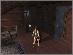 Uaktywnisz skrytkę za twoimi plecami, w ścianie na lewo od drzwi - Posiadłość Croftów (3) | Trening w Tomb Raider Anniversary - Tomb Raider: Anniversary - poradnik do gry