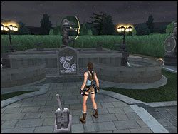 Zbliż się teraz do kamiennej skrzynki, znajdującej się niedaleko dźwigni i rzuć w nią linką - Posiadłość Croftów (6) | Trening w Tomb Raider Anniversary - Tomb Raider: Anniversary - poradnik do gry