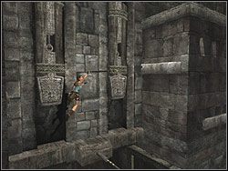 Przesuń się na jej prawą stronę i skocz przed siebie łapiąc się występu w ścianie - Poziom 02. Górskie Jaskinie (2) | Sekrety w Tomb Raider Anniversary - Tomb Raider: Anniversary - poradnik do gry