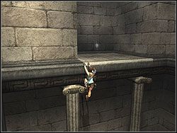 Z platformy wybij się na prawo na kamienny blok, a z niego skocz wprost do dziury w ścianie, którą utworzyłaś wysuwając wcześniej z muru (przy pomocy linki) kawał kamienia - Poziom 08. Pałac Midasa (1) | Sekrety w Tomb Raider Anniversary - Tomb Raider: Anniversary - poradnik do gry