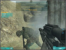 Nie opuszczaj tego stanowiska, gdyż z bazy zaczną wybiegać nowi przeciwnicy - Misja pierwsza - Search and Destroy (2) | Akt pierwszy - Tom Clancys Ghost Recon: Advanced Warfighter 2 - poradnik do gry
