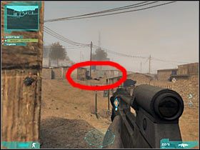 Może się też zdarzyć tak, że jeden z atakowanych rebeliantów schowa się za pojedynczym domkiem, zlokalizowanym po prawej stronie (#1) - Misja czwarta - The long walk (1a) | Akt drugi - Tom Clancys Ghost Recon: Advanced Warfighter 2 - poradnik do gry