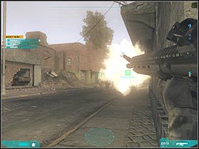 Powinieneś znajdować się teraz w takiej pozycji żeby strzelających do członków Twojej drużyny przeciwników móc atakować z lewej strony (#1) - Misja druga - Joining forces (1) | Akt drugi - Tom Clancys Ghost Recon: Advanced Warfighter 2 - poradnik do gry