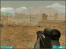 Gdy tylko dojdziesz do skarpy, w oddali powinieneś zauważyć dwóch żołnierzy (#1) - Misja czwarta - The long walk (1a) cd. 2 | Akt drugi - Tom Clancys Ghost Recon: Advanced Warfighter 2 - poradnik do gry