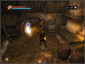 Wróć teraz do pokoju, w którym znalazłeś drążek i stamtąd przejdź przez następne drzwi, a potem dalej schodami w dół (#1), zabijając krasnali - [Solucja Overlord] Retrieve the Beer Kettle - Overlord - poradnik do gry