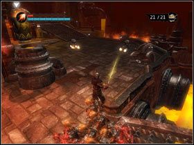 Przejdź koło dziur, wciąż jeszcze nie zabierając pieca, wejdź na rampę i potem w dół po drugiej stronie - [Solucja Overlord] Retrieve the Smelter from the Arcanium mine - Overlord - poradnik do gry