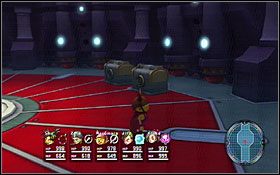 UWAGA: Jeśli chcesz znaleźć czar ukryty na tym poziomie (Lv 6 - Previve), przełącz się na Marumaro (Y, by wejść po menu, po LB/RB) i omijaj lasery, tak by dostać się do pomieszczenia w północno-wschodnim narożniku - Mecha Base | Solucja - DVD3 - Misje poboczne | Blue Dragon - Blue Dragon - poradnik do gry