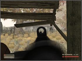 W szopie czai się żołnierz uzbrojony w karabin - Misja 6 - Mayday, Mayday - cz. 1 | Mortyr III Akcje Dywersyjne - Mortyr III: Akcje Dywersyjne - poradnik do gry