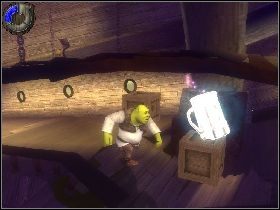 Rozpraw się z piratami i przesuń metalową klatkę pod skrzynki z prawej strony - [Solucja] Etap 3 - Statek piratów | Shrek Trzeci - Shrek Trzeci - poradnik do gry
