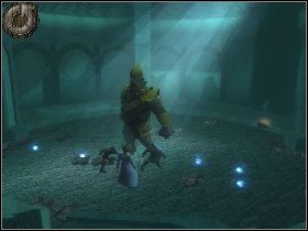 Kontynuuj w prawo, aż dotrzesz do sporej sali, gdzie znajdziesz ostatnią koronę [1] - [Solucja] Etap 18 - Katakumby | Shrek Trzeci - Shrek Trzeci - poradnik do gry