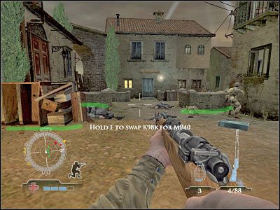 Za rogiem będzie się znajdowała ścieżka prowadząca bezpośrednio na wzgórze z pierwszym działkiem przeciwlotniczym - Destroy Hill Houses AA Gun (cz.2) | Operation Husky w Medal of Honor Airborne - Medal of Honor: Airborne - poradnik do gry