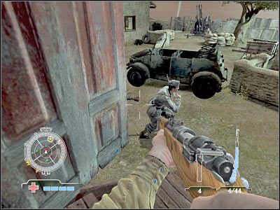 Po zabezpieczeniu terenu musisz się jedynie skierować do zaznaczonego na kompasie działka AA - Destroy Hill Houses AA Gun (cz.2) | Operation Husky w Medal of Honor Airborne - Medal of Honor: Airborne - poradnik do gry