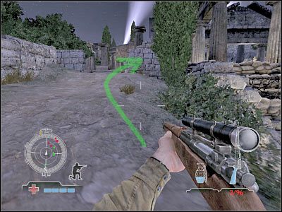 Spróbuj teraz podbiec jeszcze bardziej na południe, trzymając się wschodniej krawędzi mapy - Ascend to Hilltop Temple (cz.1) | Operation Avalanche w Medal of Honor Airborne - Medal of Honor: Airborne - poradnik do gry