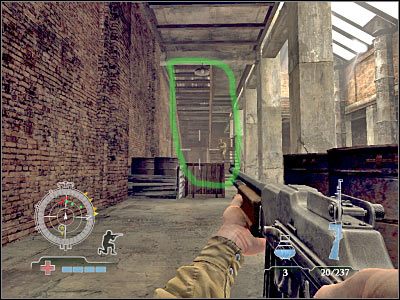 Docelowo będziesz musiał dotrzeć do przedstawionych na screenie schodów - Destroy Munitions Stockpile (cz.2) | Operation Varsity w Medal of Honor Airborne - Medal of Honor: Airborne - poradnik do gry