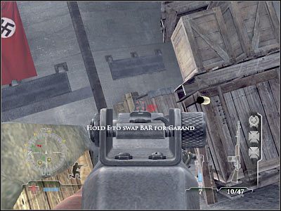 Zlokalizuj przedstawione na poniższym screenie schody - Disable Ammunition Lift Controls #2 (cz.1) | Operation Der Flakturm | Airborne - Medal of Honor: Airborne - poradnik do gry