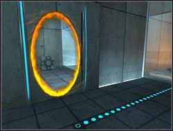 Poczekaj, aż na jednej ze ścian pojawi się pomarańczowy portal, przez który dojrzysz kostkę - Pomieszczenie testowe nr 01 | Portal - Portal - poradnik do gry