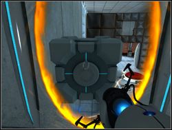 Obróć się i razem z kostką przejdź przez pomarańczowy portal - Pomieszczenie testowe nr 09 | Portal - Portal - poradnik do gry