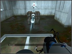 W tym celu stwórz niebieski portal w miejscu, w którym kula odbija się od ściany (czarny punkt) - Pomieszczenie testowe nr 11 | Portal - Portal - poradnik do gry