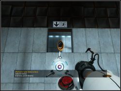 Wciśnij czerwony guzik, po czym strzel w ścianę widoczną za otwartymi drzwiami tworząc jeden z portali - Pomieszczenie testowe nr 11 | Portal - Portal - poradnik do gry