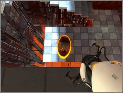 Następnie w dole przed sobą stwórz pomarańczowy portal i wskocz w niego - Pomieszczenie testowe nr 12 | Portal - Portal - poradnik do gry