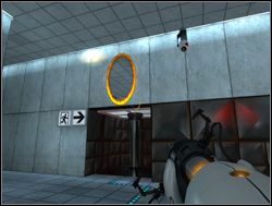 Stwórz jeden portal w miejscu, od którego odbija się kula, a drugi nad platformą i naprzeciwko pola cząsteczkowego zarazem - Pomieszczenie testowe nr 15 | Portal - Portal - poradnik do gry