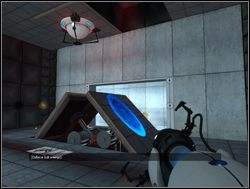 Po wejściu do pomieszczenia zobaczysz umieszczone w suficie dwa końce mechanizmu (jeden z nich wypuszcza kulę, drugi ma ją złapać) - Pomieszczenie testowe nr 19 (cz.1) | Portal - Portal - poradnik do gry