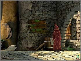 W tym momencie sobowtór zgłasza urzędnikowi czuwającemu nad przebiegiem zawodów konieczność udania się w ustronne miejsce i otrzymuje zezwolenie na skorzystanie z wuceta w barze - Wygrać zawody cz.1 | Simon the Sorcerer 4 - Simon the Sorcerer 4 - poradnik do gry