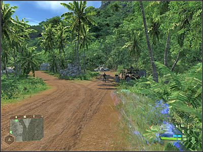Dobrze byłoby zejść teraz z głównej drogi, kierując się w prawo - Crysis: Misja 1, Contact - Dotarcie do posterunku wroga - solucja - Crysis - poradnik do gry